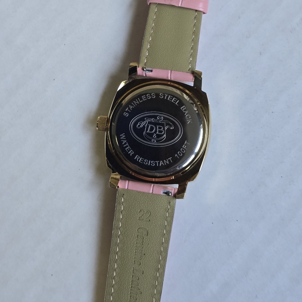 Y2K Dooney & Bourke Hearts Design Rhinestone Bezel Watch Pink Leather Band - Picture 8 of 11